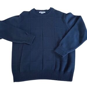 GEOFFREY BEENE Men's Navy Blue Cotton Grid Pattern Crew Neck Sweater M